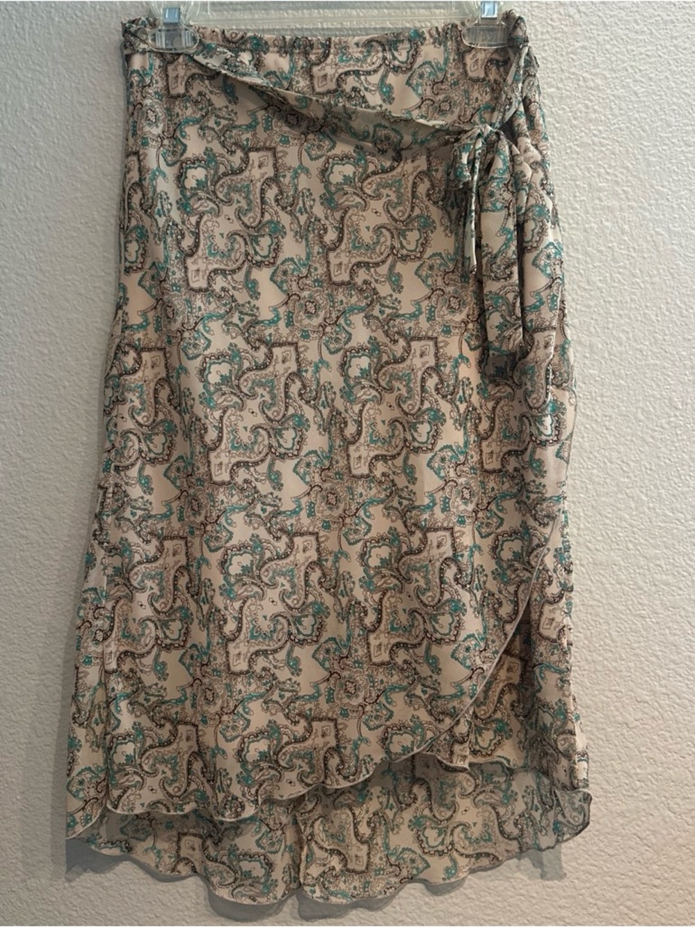 Windsor Cream Paisley Wrap Midi Skirt with Teal Accents